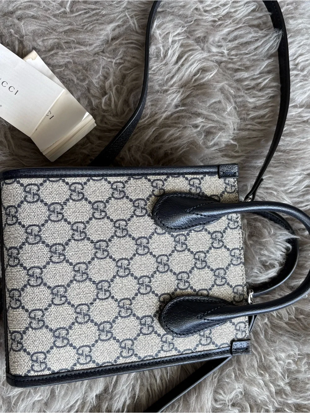 Gucci Beige & Black GG Supreme Mini Tote - Picture 2 of 5